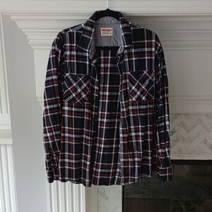 B) Wrangler Women's Black and Red Plaid Button Down Shirt